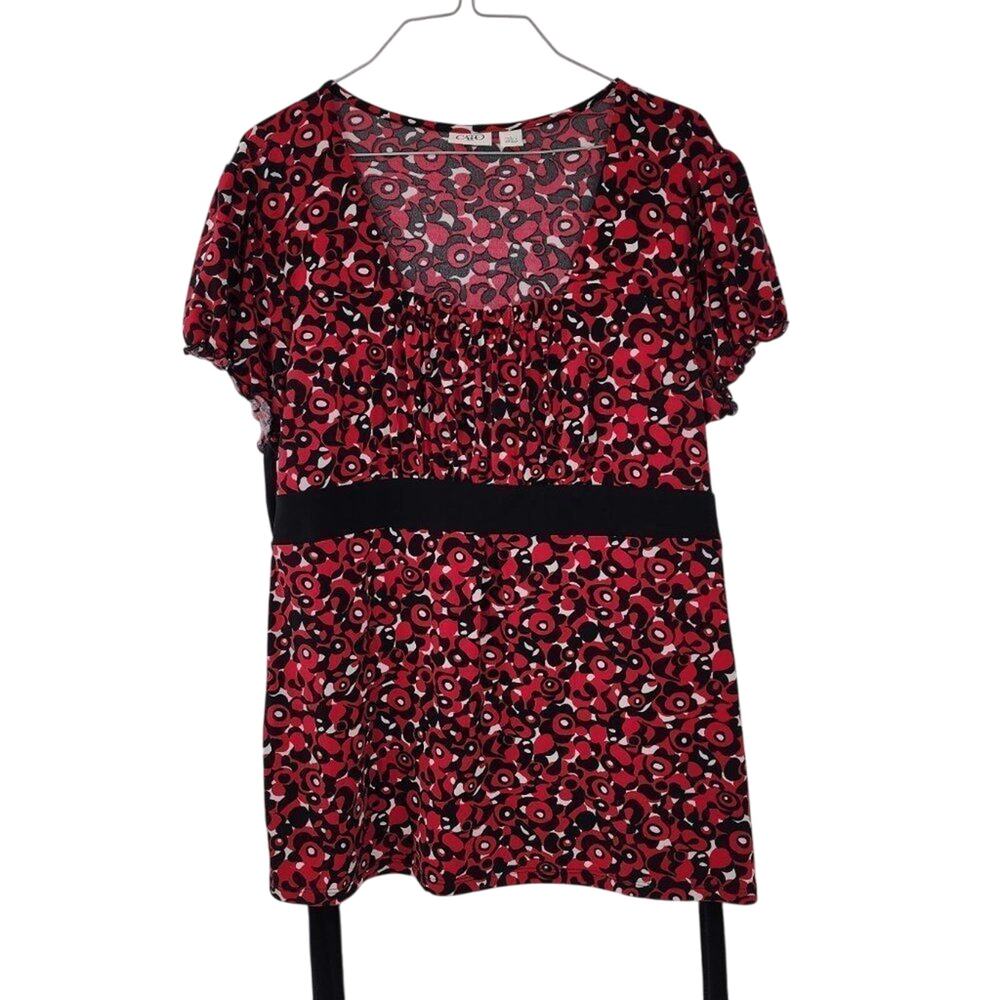 CATO Floral Print Top Womens Size Large L Tie Back Red Black